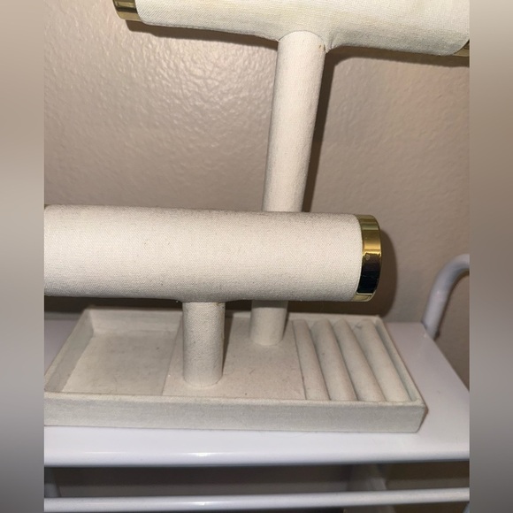 Cream Linen and Gold a2-tier jewelry display stand With Ring Holders - Picture 5 of 12